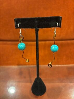 Turquoise Bead Dangle Asymmetrical Earrings